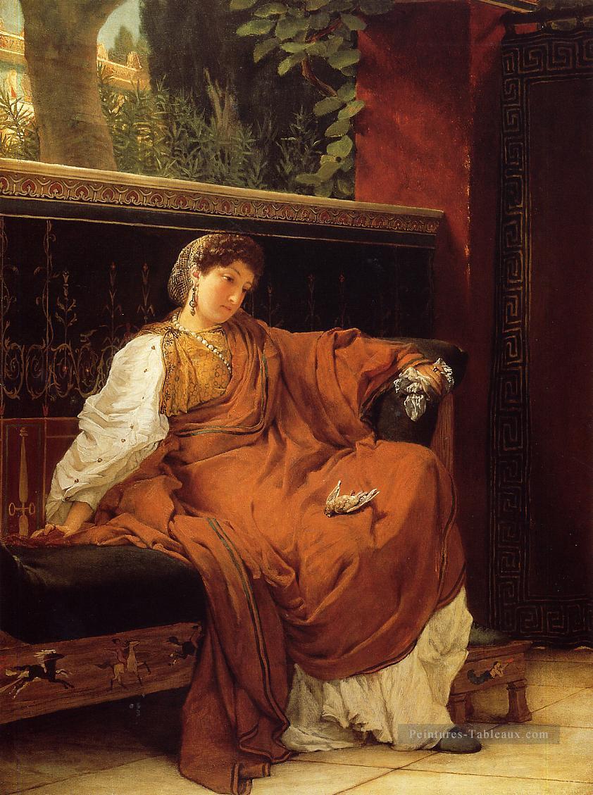 Lesbia pleurant sur un Sparrow romantique Sir Lawrence Alma Tadema Peintures à l'huile